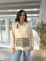 Stone Leopard Trim Hoodie Joan