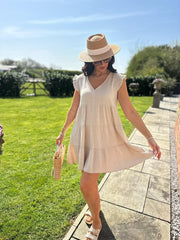 Stone Frill Sleeve Bubble Cotton Dress Alison