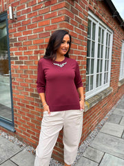 Wine Jewel Embellished Knit Sandra
