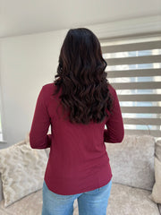 Wine Ribbed Flute Neck Top Charlotte