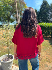 Red Asymmetric Lace Trim Top Maria