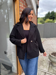 Black Boucle Buttoned Coat Isla