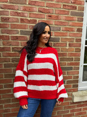 Red Drop Shoulder Striped Knit Mabel