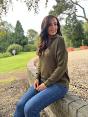 Khaki Open Collar Jumper Rhea