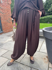 Chocolate Hareem Button Trousers Misty