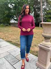 Wine Ribbed Flute Neck Top Charlotte