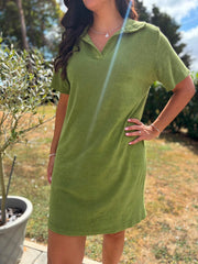 Olive Collared Towelling Dress Natasha