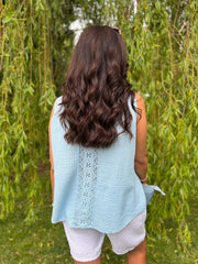Blue Sleeveless Bubble Cotton Top Jean
