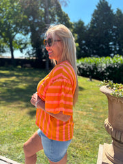 Orange Puff Sleeve Striped Top Erin