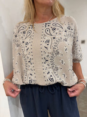 Stone Paisley Bubble Cotton Bubble Hem Top Rita