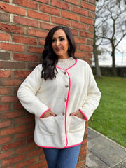 Winter White Fleece Button Jacket Farah