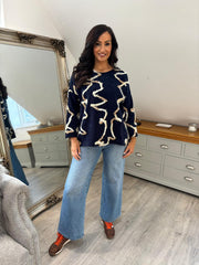 Navy Fringed Rope Sweatshirt Nicola