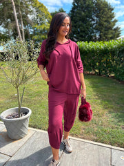 Wine Crochet Hooded Top Clarice