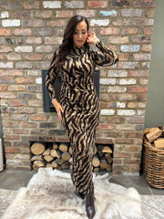 Mocha Velour Tiger Print Dress Haven