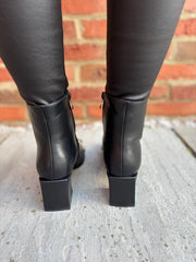 Black Chain Front Block Heel Boots