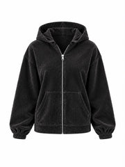 Black Velour Zip Hoodie Jaiya