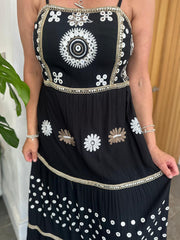 Black Embellished Tiered Maxi Dress Sofia