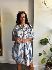White Sketched Pattern Longline Shirt Lucinda