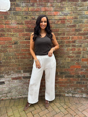 Winter White Seam Front Pull On Comfort Trousers