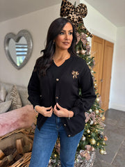 Black Leopard Bow Cardi Georgina