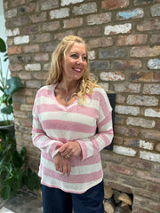 Pink Striped V Neck Knit Madeline