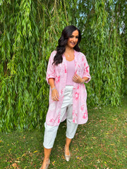 Pink Flower Pattern Longline Shirt Lucinda