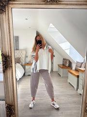 Winter White Stripe Detail Button Top Leona