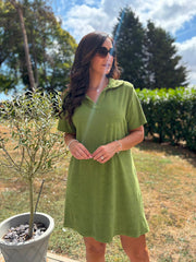 Olive Collared Towelling Dress Natasha