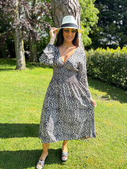Leopard V Neck Midi Dress Angelica