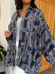 Navy Geometric Line Print Oversized Shirt Irene