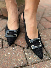 Black Textured Kitten Heel Shoes
