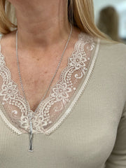 Stone Ribbed Long Sleeve Lace V Neck Erin