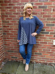Navy Geometric Knit Top Danielle