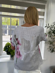White Brushed Floral Print Top Alexis