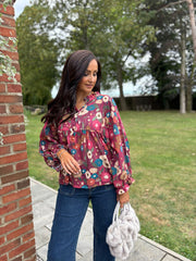 Wine Abstract Floral Blouse Gina