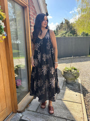 Black Gold Embroidered Sleeveless Dress Laney