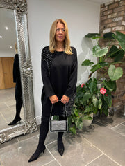 Black Sequin Patch Sweatshirt Dress Mai