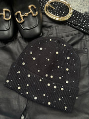 Black Embellished Beanie Hat
