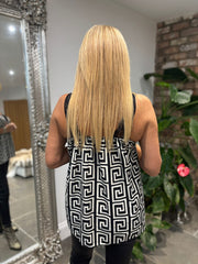 Winter White Greek Key Lace Trim Vest Megan