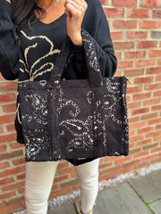 Black Fluffy Paisley Pattern Tote