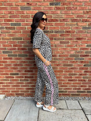Pink Premium Leopard Pull on Wide Leg Trousers