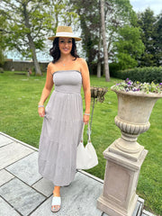 Mocha Bandeau Bubble Cotton Dress Linda