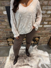 Stone Textured Floral Mesh Top Imogen