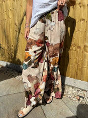 Mocha Floral Brushwork Print Trousers