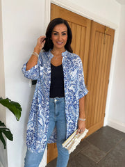 Blue Floral Paisley Longline Shirt Lucinda