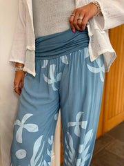 Denim Coastal Print Hareem Trousers