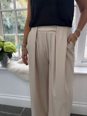 Stone Tailored Wide Leg Pleat Trousers