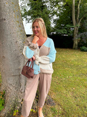 Blue Block Stitch Cardigan Edie