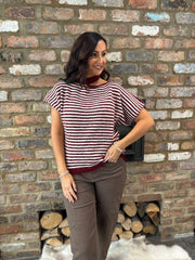 Wine Asymmetric Striped Knit Cora
