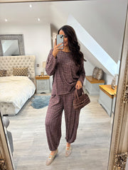 Wine Soft Checked Lounge Set Kennedy